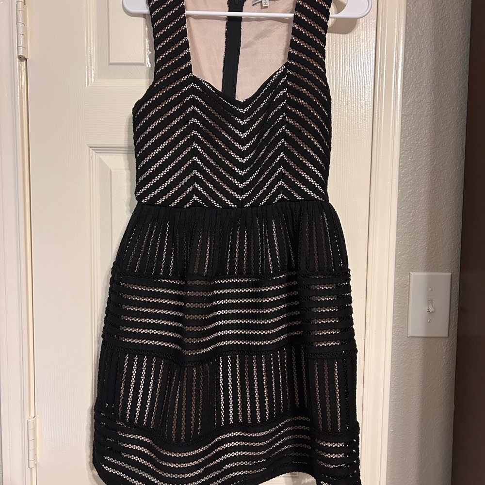 Charlotte Russe Black & Nude Striped Fit & Flare Mini Dress